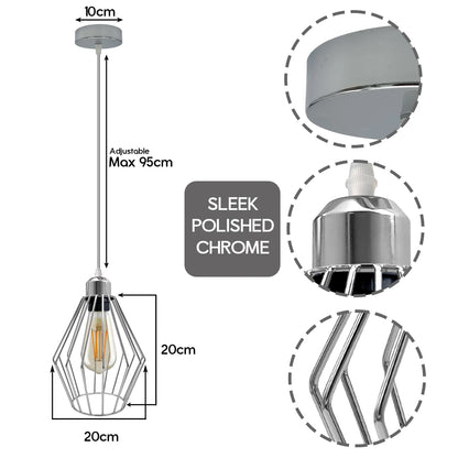 Chrome Retro Vintage Loft Style Ceiling Lamp Shade Easy Fit E27 Base Screw~4293
