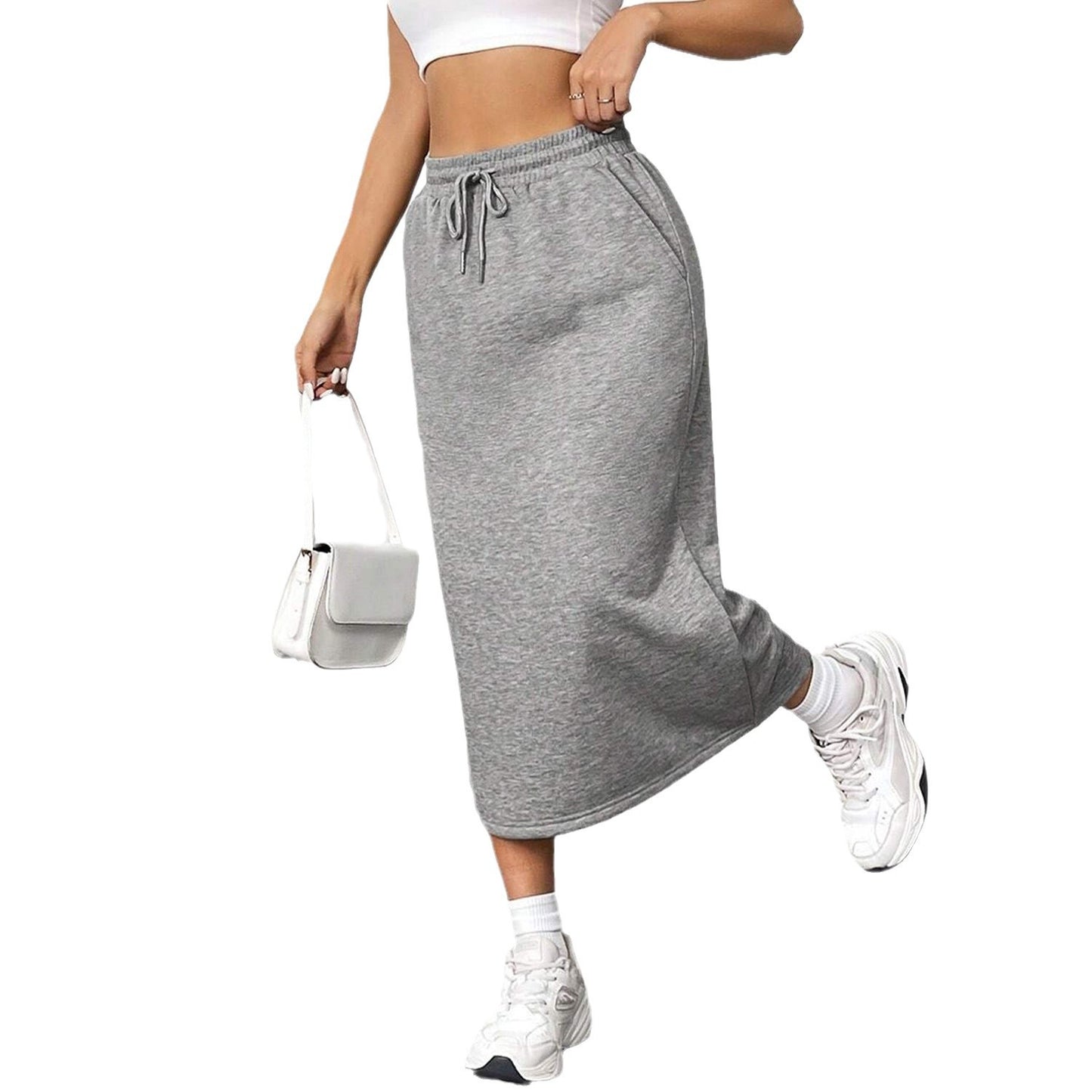 Sports Leisure Commute Loose Elastic Waist Solid Skirt
